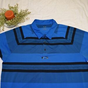 Oakley Men's Vibrant Blue Polo with Black Stripes